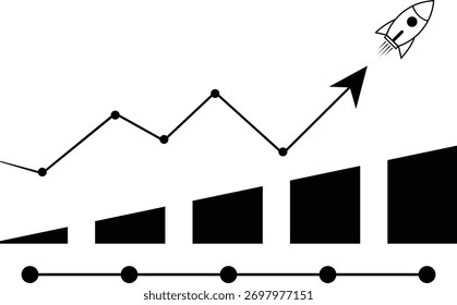 Line Graph and Bar Chart with Rocket Icon line chart
