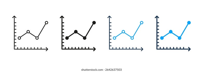 Line Graph Chart Line And Solid Icon Set. Data Analysis, Trend Visualization, And Business Growth Symbol Collection. Statistical Representation And Performance Tracking. Isolated Vector Illustration.