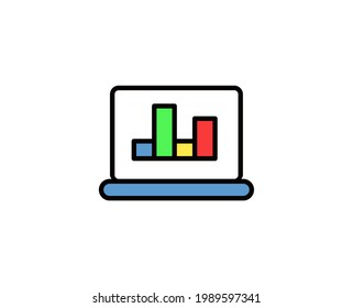 Line Graph computer icon isolated on white background. Outline symbol for website design, mobile Graph computer, ui. Arm pictogram. Vector illustration, editorial stroсk. 