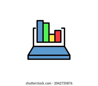 Line Graph computer icon isolated on white background. Outline symbol for website design, mobile Graph computer, ui. Arm pictogram. Vector illustration, editorial stroсk. 