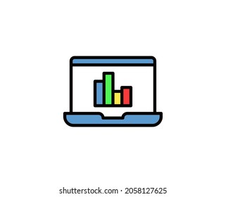 Line Graph computer icon isolated on white background. Outline symbol for website design, mobile Graph computer, ui. Arm pictogram. Vector illustration, editorial stroсk. 