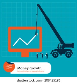 Line Graph Crane. Vector illustration Eps10 file. Global colors. Text and Texture in separate layers.