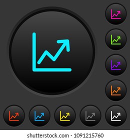 Line graph dark push buttons with vivid color icons on dark grey background