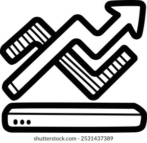 Line graph doodle vector icon and illustration