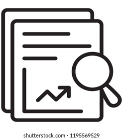 Line graph embedded on paper sheet with magnifier presenting data analysis icon 