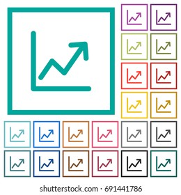Line graph flat color icons with quadrant frames on white background