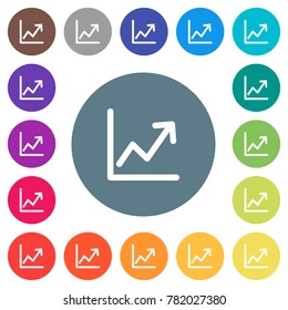 Line graph flat white icons on round color backgrounds. 17 background color variations are included.