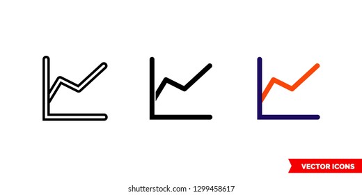 Line graph icon of 3 types: color, black and white, outline. Isolated vector sign symbol.