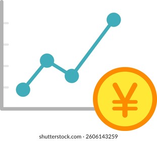 Line graph and money isolated vector illustration