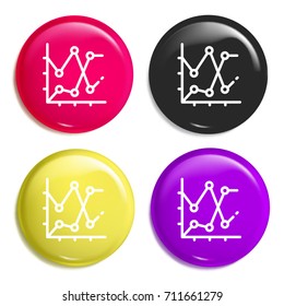 Line graph multi color glossy badge icon set. Realistic shiny badge icon or logo mockup