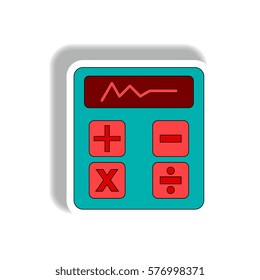 line graph on display Vector illustration in paper sticker style of calculator with line graph