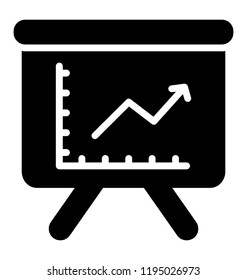 Line graph on whiteboard is icon for data visualization