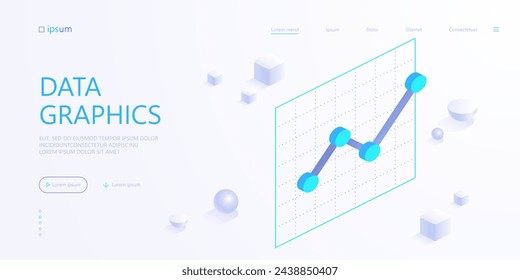Line graph with points icon in isometric view. Analysis growth progress. Business charts, data graphics, statistics diagram. Vector illustration for visualization of presentation, reports concept
