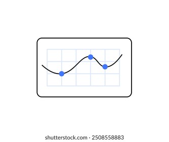 Gráfico de linhas com pontos dentro de um gráfico, representando análise de dados, tendências comerciais, previsões ou relatórios financeiros, ideal para business intelligence, lógica e planejamento estratégico.