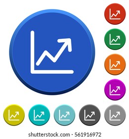 Line graph round color beveled buttons with smooth surfaces and flat white icons