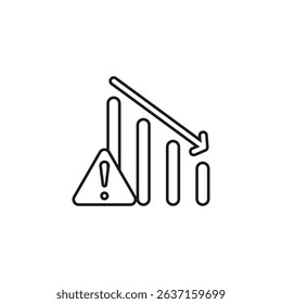 Line graph showing decline with a caution sign, ideal for business presentations, financial reports, economic articles, and marketing materials.