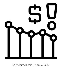 Line graph showing inflation with dollar sign and exclamation mark