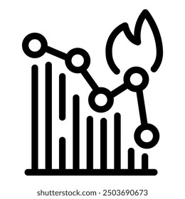 Line graph showing negative results with fire burning above it, representing financial loss