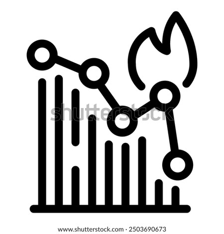 Line graph showing negative results with fire burning above it, representing financial loss