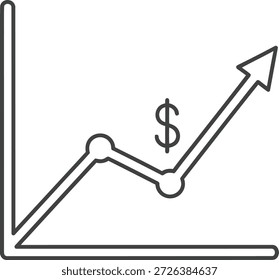 Un gráfico de líneas que muestra una tendencia al alza con un signo de dólar