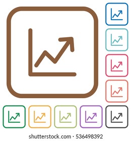 Line graph simple icons in color rounded square frames on white background