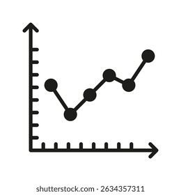 Line Graph Solid Icon. Data Analysis, Trend Tracking, And Statistical Visualization Silhouette Symbol. Business And Financial Growth Representation. Isolated Vector Illustration.