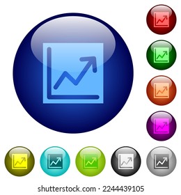 Line graph solid icons on round glass buttons in multiple colors. Arranged layer structure