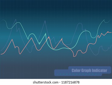 Line graph stock financial color data indicator vector with grid line for background.