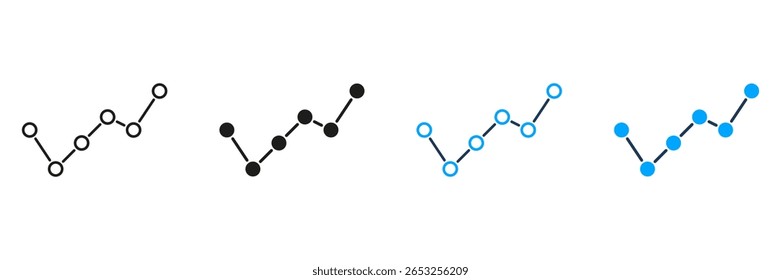 Line Graph Trend Analysis Line And Solid Icon Set. Data Visualization, Growth Tracking, And Performance Monitoring Symbol Collection. Business And Financial Analytics. Isolated Vector Illustration.