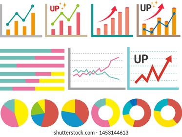 Line graph vector illustration.bar graph icon.Pie chart illustration and icon.pie graph.arrow.