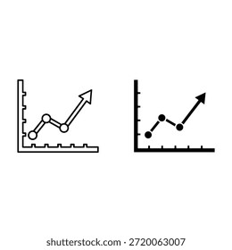Gráfico de línea con puntos y flechas blancos y negros que apuntan hacia arriba tendencia ascendente de puntos blancos