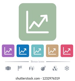 Line graph white flat icons on color rounded square backgrounds. 6 bonus icons included