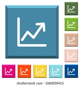 Line graph white icons on edged square buttons in various trendy colors