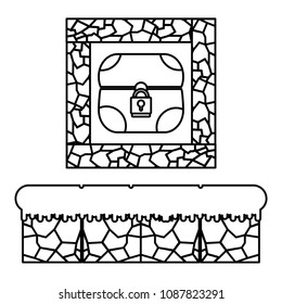 line graphic chest inside crystal stone scene