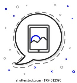 Linie Grafische Tablette Symbol einzeln auf weißem Hintergrund. Farbiges Rahmenkonzept. Vektorgrafik