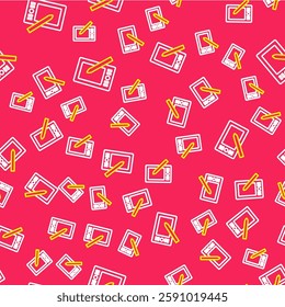 Line Graphic tablet icon isolated seamless pattern on red background.  Vector