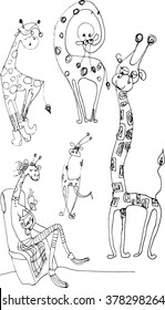  line graphics line art, giraffe , line art , line, black and white drawing , hand drawing, giraffe