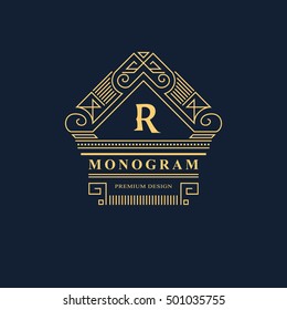 Line graphics monogram. Elegant art logo design. Emblem. Graceful template. Letter R. Business sign, identity for Restaurant, Royalty, Boutique, Cafe, Hotel, Heraldic, Jewelry, Fashion. Vector element