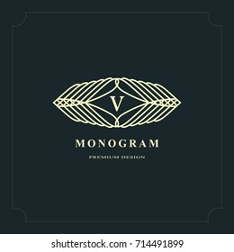 Line graphics monogram. Elegant art logo design. Letter V. Graceful template. Business sign, identity for Restaurant, Royalty, Boutique, Cafe, Hotel, Heraldic, Jewelry, Fashion. Vector elements