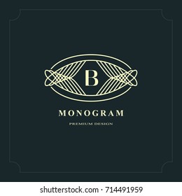 Line graphics monogram. Elegant art logo design. Letter B. Graceful template. Business sign, identity for Restaurant, Royalty, Boutique, Cafe, Hotel, Heraldic, Jewelry, Fashion. Vector elements