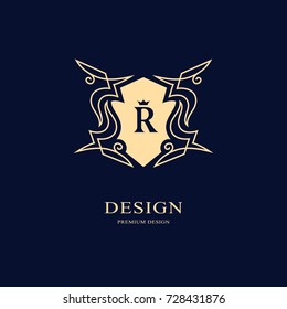 Line graphics monogram. Elegant art logo design. Letter R. Graceful template. Business sign, identity for Restaurant, Royalty, Boutique, Cafe, Hotel, Heraldic, Jewelry, Fashion. Vector elements