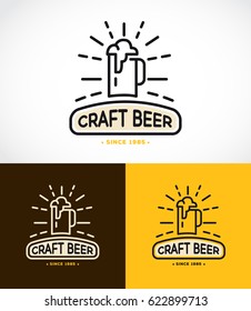 Line graphics monogram template with logos of craft beer, emblems for beer house, bar, pub, brewing company, brewery, tavern vector illustration