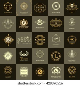 Line graphics monogram. Vintage Logos Design Templates Set. Business sign Letter emblem. Vector logotypes elements collection, Icons Symbols, Retro Labels, Badges, Silhouettes. Premium Collection