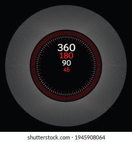 Line graphics rotate around the center 360 lines, 180 lines, 90 lines, 45 lines. Vector Illustration