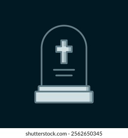 Line Grave with tombstone icon isolated on black background. Flat filled outline style with shadow. Vector