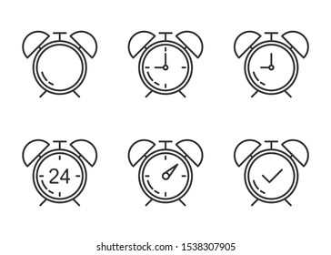 line gray set of clock alarm on white background. Vector illustration.