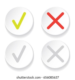 line green check mark or check box icons set . Green tick and red cross check marks flat style line icons set isolated on white background svg