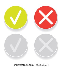 line green check mark or check box icons set . Green tick and red cross check marks flat style line icons set isolated on white background svg