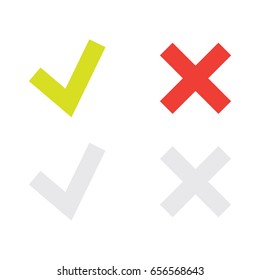 line green check mark or check box icons set . Green tick and red cross check marks flat style line icons set isolated on white background