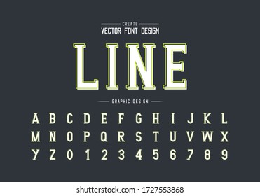 Line green font with white shadow and alphabet vector, Writing style typeface letter and number design, graphic text on background